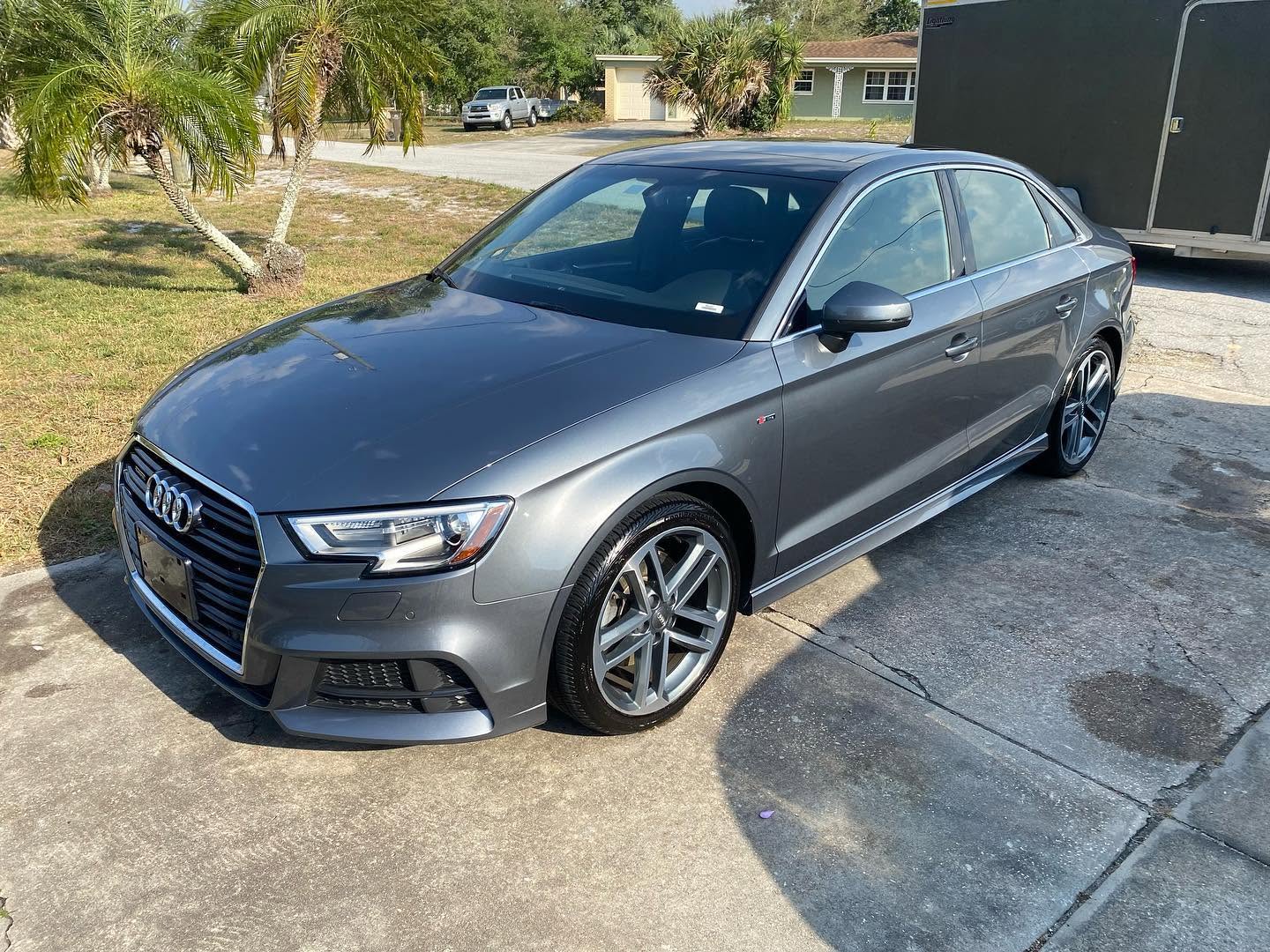 Gray Audi A3 sedan after mobile wash and wax