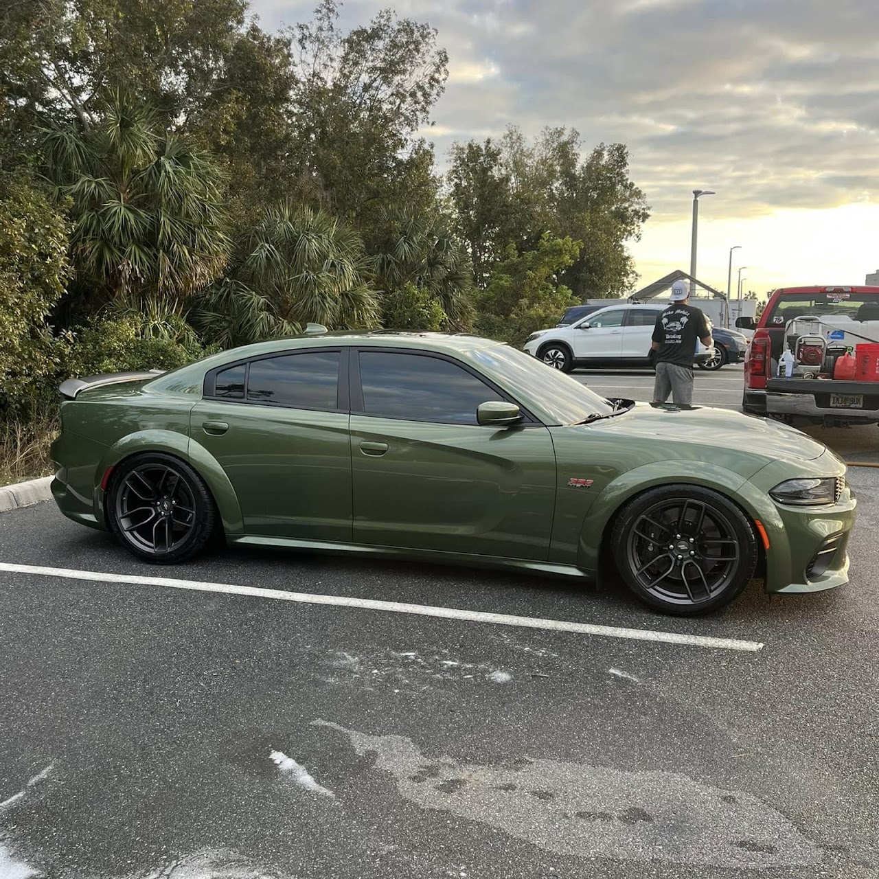 Green Dodge Charger detailed on-site in Tavares, FL